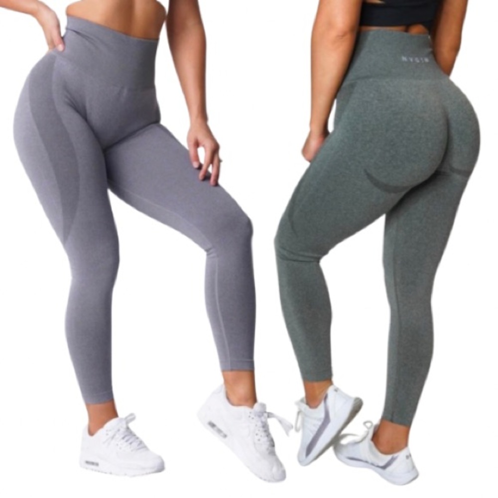 NVGTN Leggings Set Of 2 Contour Leggings Khaki Green Gray Seamless Sz M